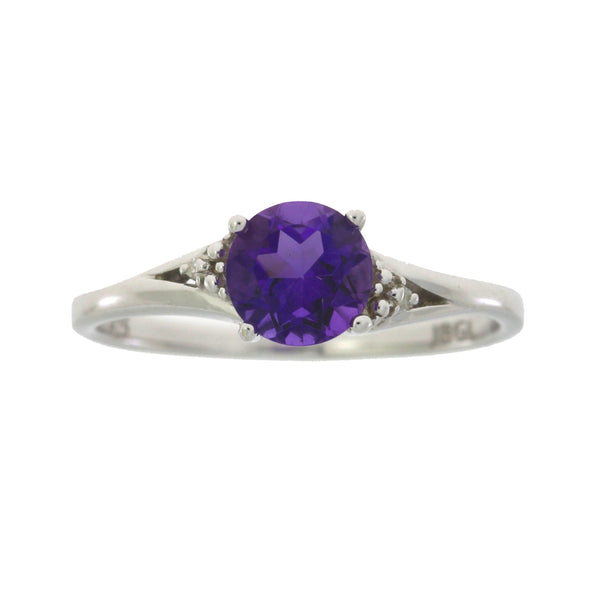 Genuine .96ct Amethyst Diamond Ring Sterling Silver