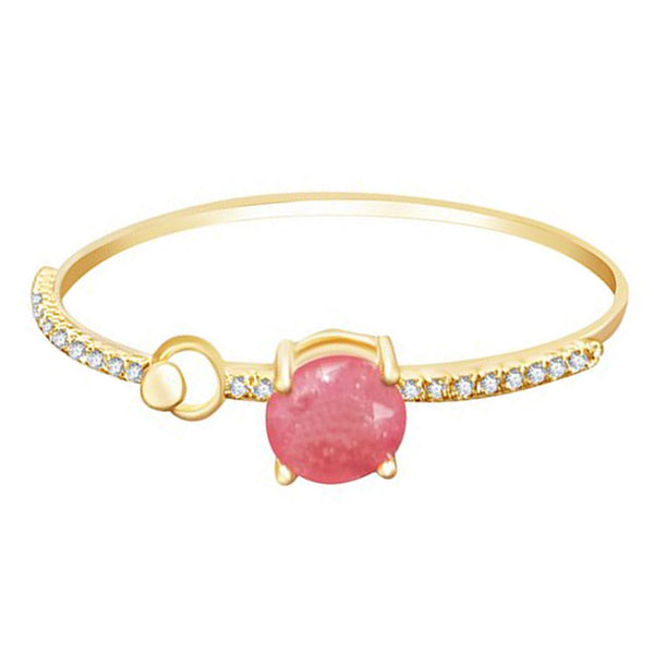 Gold-Tone Bangle Bracelet with 10mm Pink Opal and Cubic Zirconia