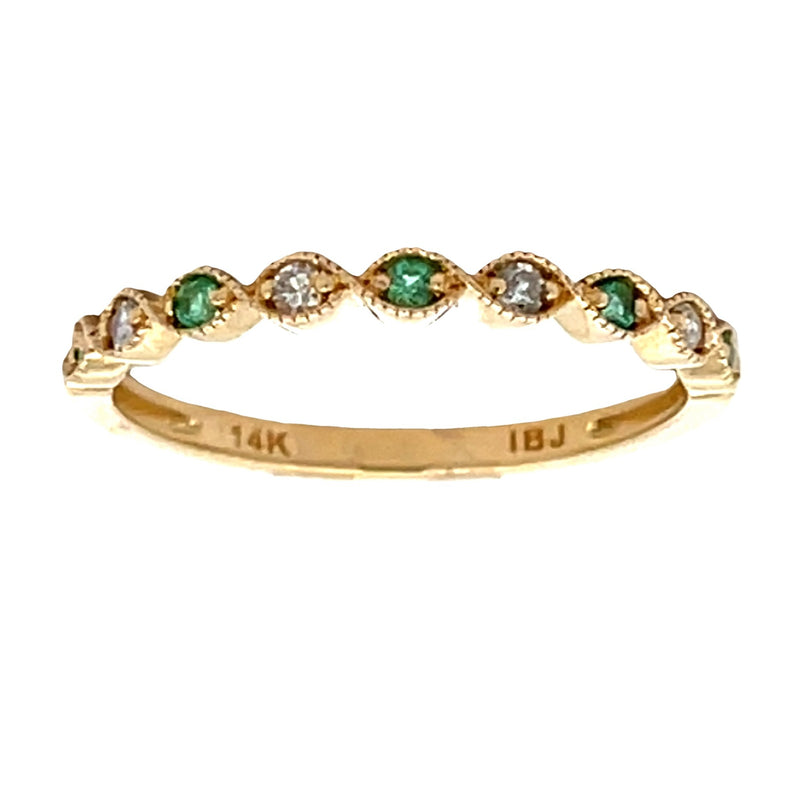 Emerald Diamond Wedding Band Ring 14KT Yellow Gold