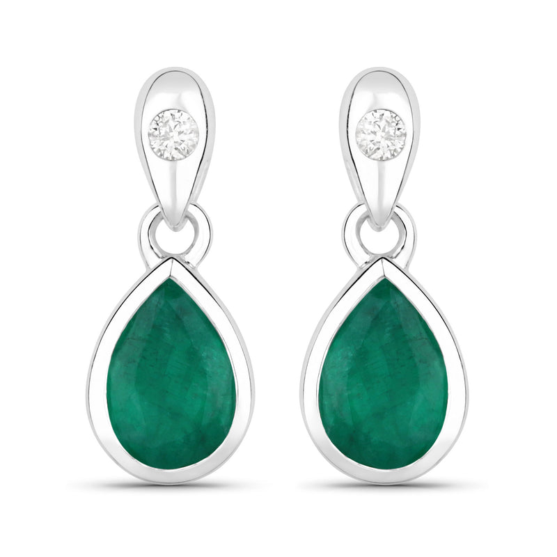 1.35 Carat Genuine Zambian Emerald and White Diamond 14K White Gold Earrings