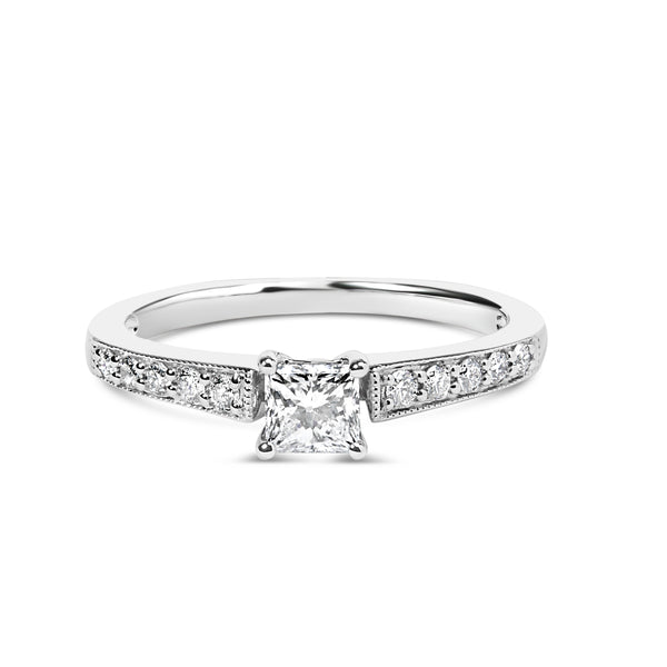 14K White Gold Diamond 1/2 Cttw Princess Cut Diamond Engagement Ring (G-H Color, VS2-SI1 Clarity) - Size 7