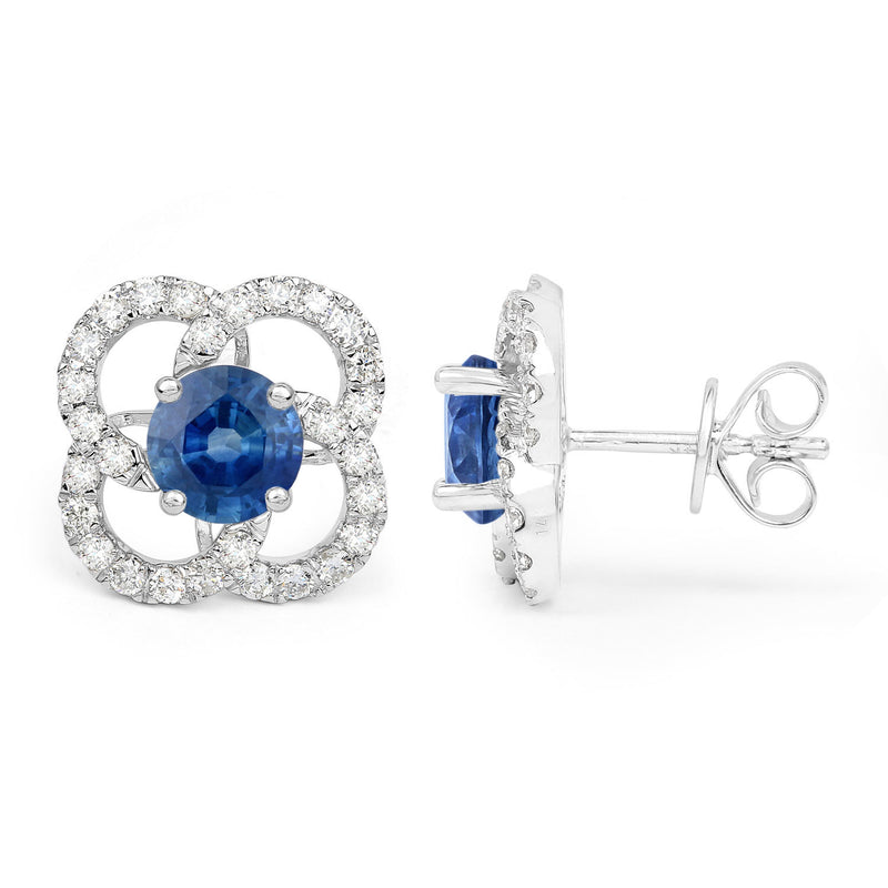 1.96 Carat Genuine Blue Sapphire and White Diamond 14K White Gold Earrings (F Color, SI Clarity)