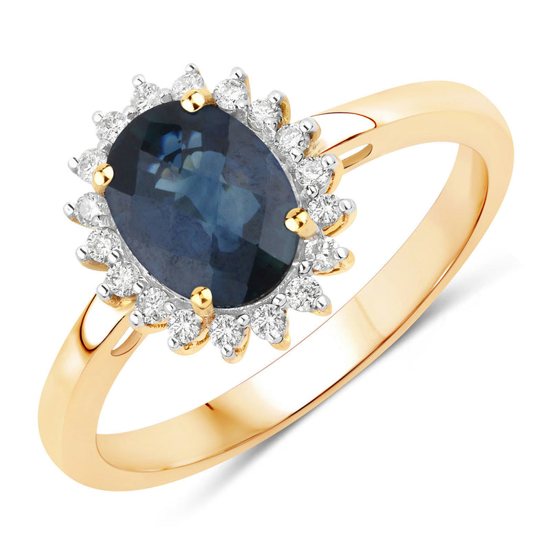 1.66 Carat Genuine Blue Sapphire and White Diamond 14K Yellow Gold Ring