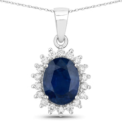 2.51 Carat Genuine Blue Sapphire and White Diamond 14K White Gold Pendant