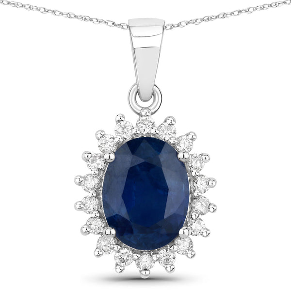 2.51 Carat Genuine Blue Sapphire and White Diamond 14K White Gold Pendant