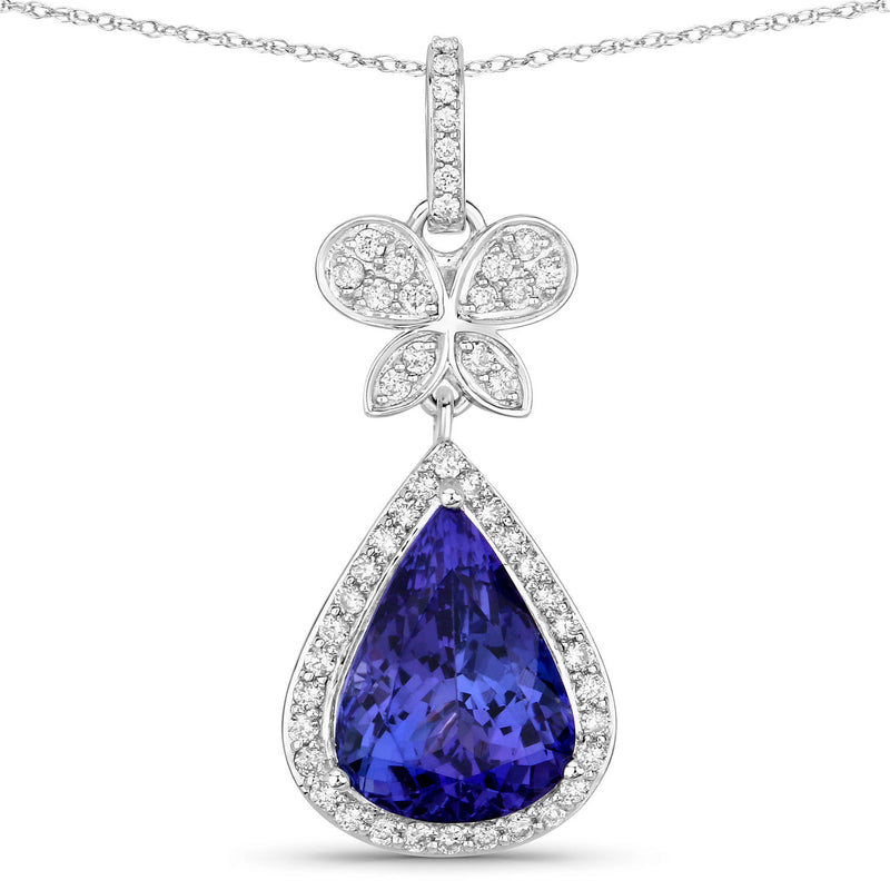 5.54 Carat Genuine Tanzanite and White Diamond 18K White Gold Pendant