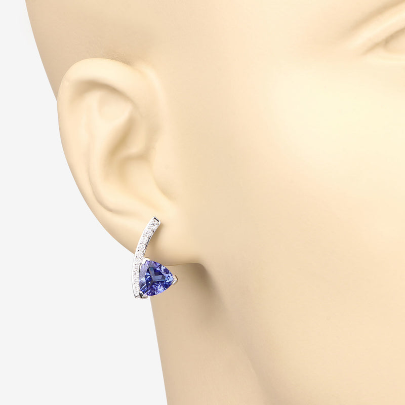 3.77 Carat Genuine Tanzanite and White Diamond 14K White Gold Earrings