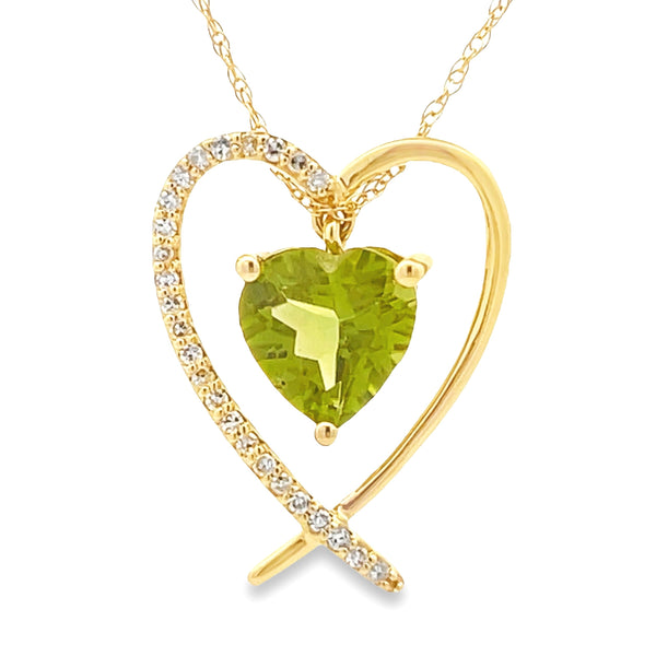 Peridot Diamond Heart Love Pendant 14KT Yellow Gold