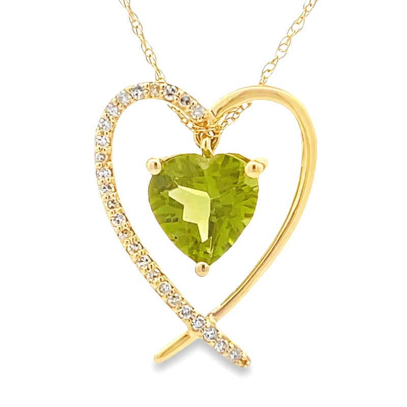 Peridot Diamond Heart Love Pendant 14KT Yellow Gold