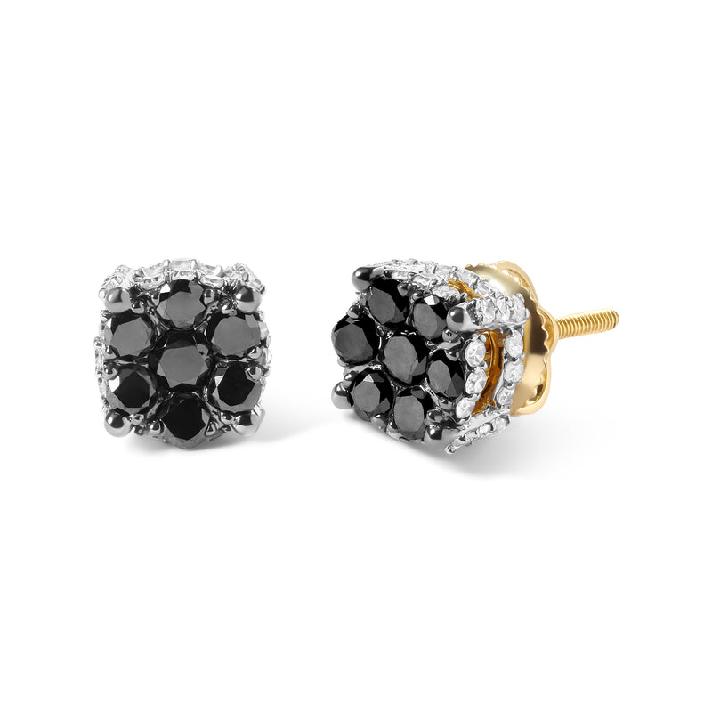 Men's 10K Yellow Gold 1.00 Cttw White and Black Treated Diamond Earring (Black / I-J Color, I2-I3 Clarity)