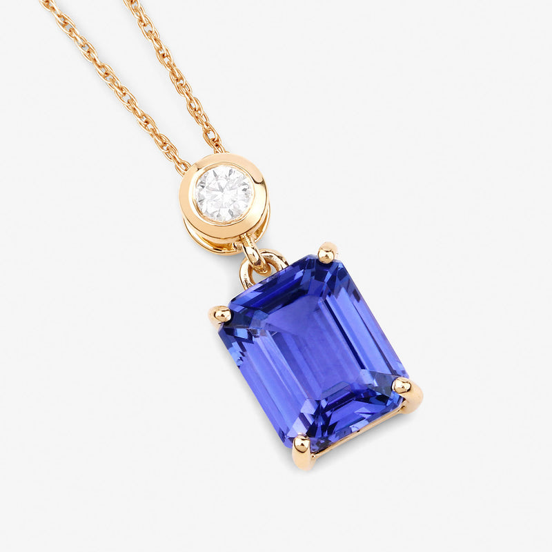 2.62 Carat Genuine Tanzanite and White Diamond 14K Yellow Gold Pendant