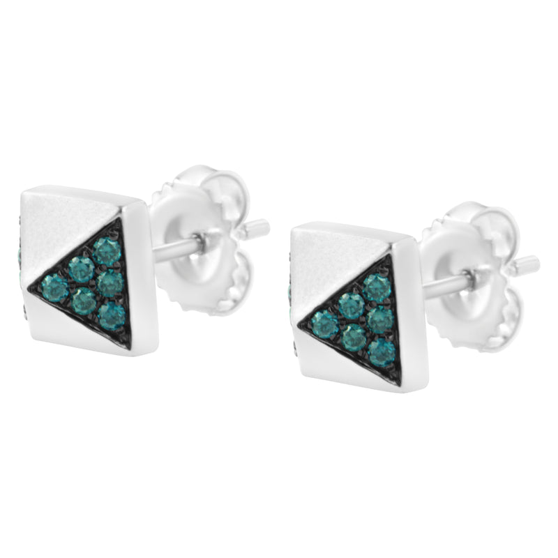 14K White Gold 1/4 Cttw Treated Blue Diamond Pyramid Stud Earring (Blue Color, SI1-SI2 Clarity)