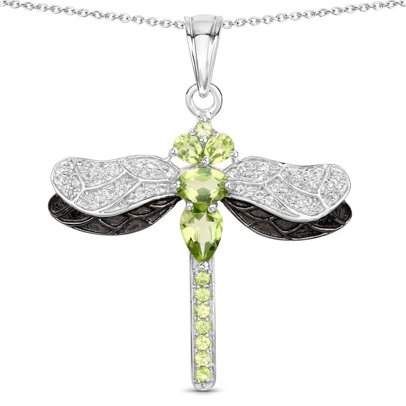 1.98 Carat Genuine Peridot and White Topaz .925 Sterling Silver Pendant