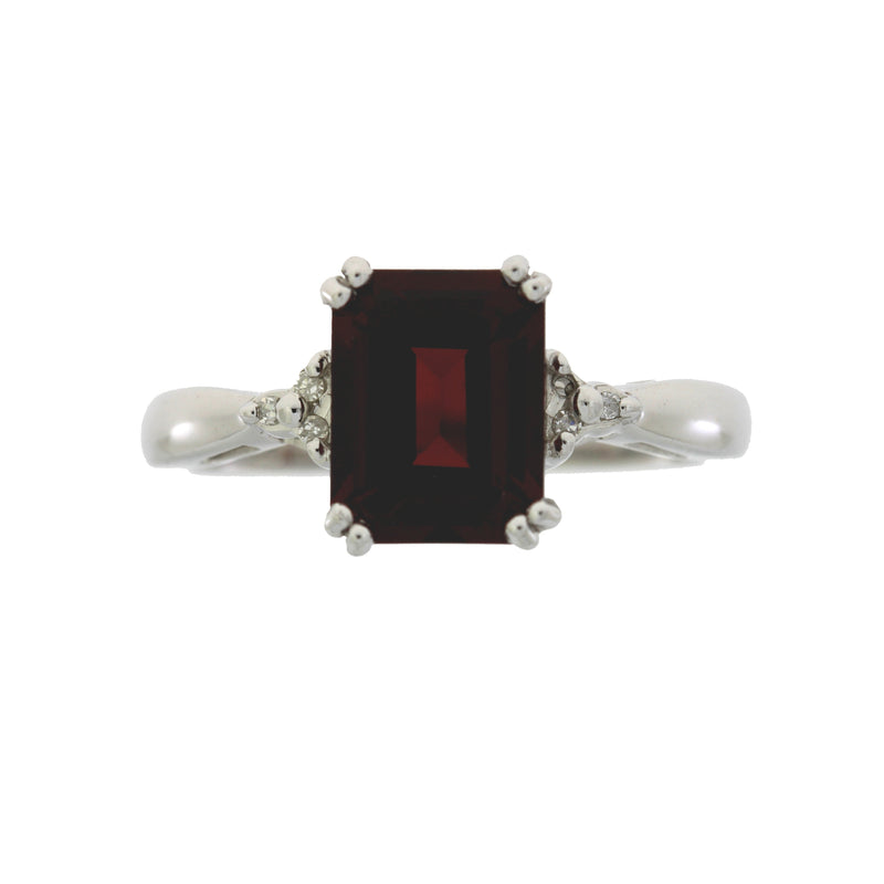 Genuine 2.17ct Garnet Diamond Ring 10KT White Gold