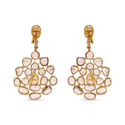 14K Yellow Gold 11 1/5 Cttw Rose Cut and Sliced Diamond Chandelier Style Dangle Earrings (Fancy Color, I2-I3 Clarity)