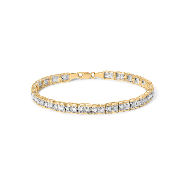 10K Yellow Gold 1.00 Cttw Round-Cut Diamond Link Bracelet (I-J Color, I3-Promo Clarity) - Size 7"