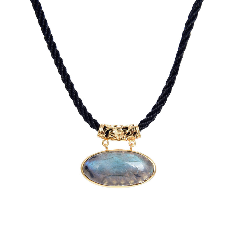 Labradorite Gold plated Sterling Silver Pendant with 18" Black Cord