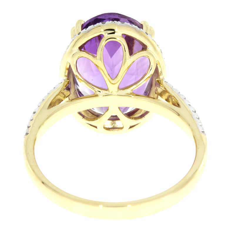 Genuine 6.57ct Amethyst Diamond Ring 14KT Yellow Gold