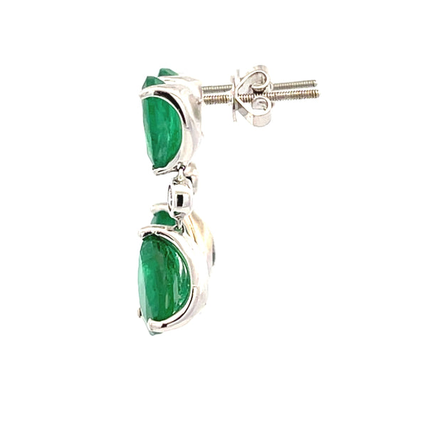 13.13ct Emerald Diamond Dangle Earrings 14KT White Gold