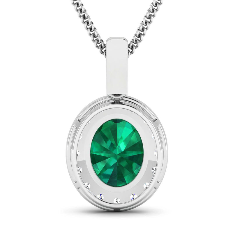 2.57 Carat Genuine Zambian Emerald and White Diamond 14K White Gold Pendant