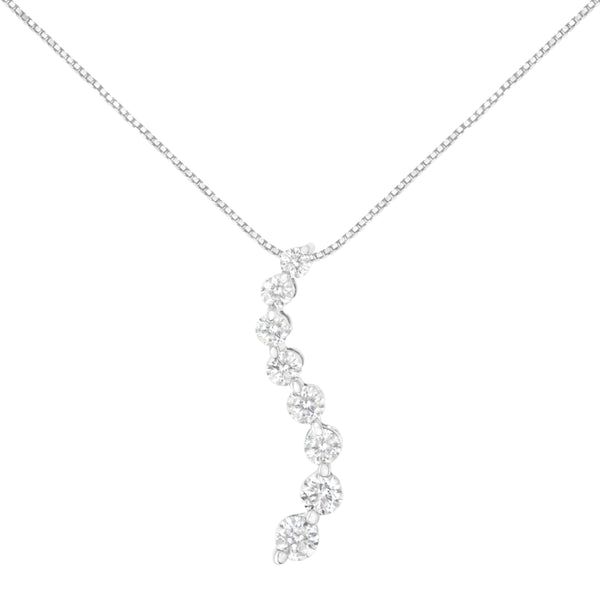 AGS Certified 14k White Gold 3.0 Cttw Baguette and Brilliant Round-Cut Diamond Journey 18" Pendant Necklace (K-L Color, I1-I2 Clarity)