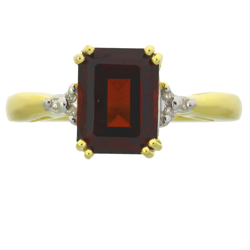 Genuine 2.17ct Garnet Diamond Ring 10KT Yellow Gold