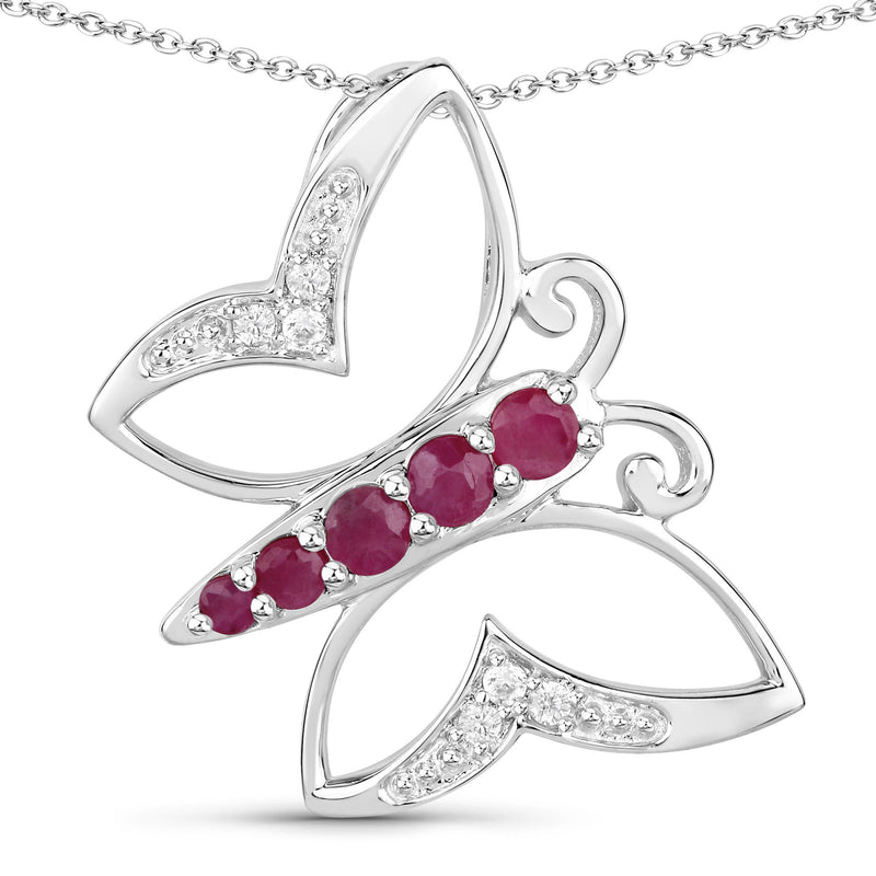 0.62 Carat Genuine Ruby and White Zircon .925 Sterling Silver Necklace