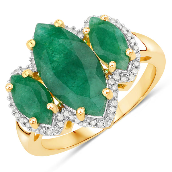 3.67 Carat Dyed Emerald and White Diamond .925 Sterling Silver Ring