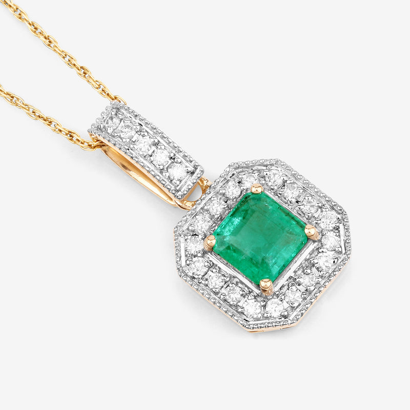 1.16 Carat Genuine Emerald and White Diamond 14K Yellow Gold Pendant