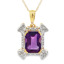 Amethyst Diamond Fashion Pendants 10KT Yellow Gold