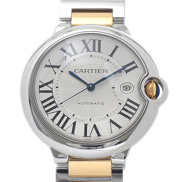 Cartier Baron Blue LM Combination Silver Dial K18YG Stainless Steel Automatic W69009Z3 Mens Watch
