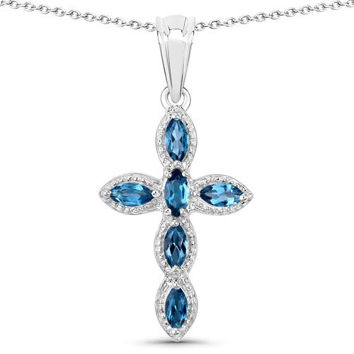 1.02 Carat Genuine London Blue Topaz .925 Sterling Silver Pendant