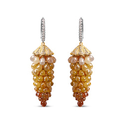 14K White and Yellow Gold 38.0 Cttw Mixed Fancy Color Rose Cut Diamond Honeycomb Drop and Dangle Earring (H-I Color, I3 Clarity)