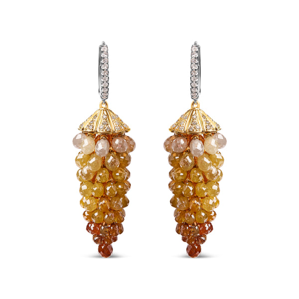 14K White and Yellow Gold 38.0 Cttw Mixed Fancy Color Rose Cut Diamond Honeycomb Drop and Dangle Earring (H-I Color, I3 Clarity)