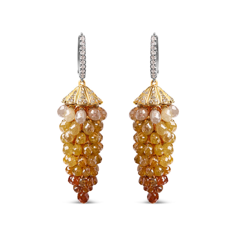 14K White and Yellow Gold 38.0 Cttw Mixed Fancy Color Rose Cut Diamond Honeycomb Drop and Dangle Earring (H-I Color, I3 Clarity)