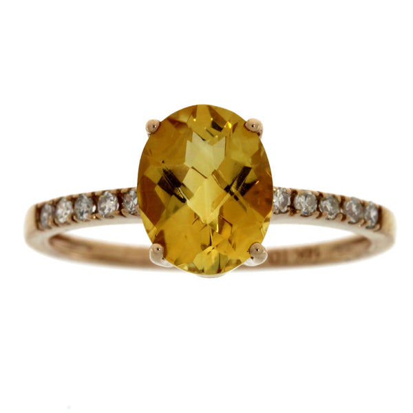 Natural 2.20ct Citrine Diamond Ring 14KT Rose Gold