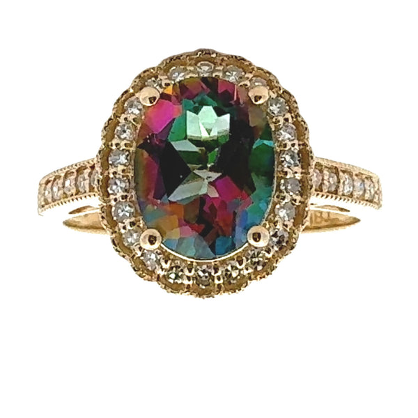 2.25ct Mystic Fire Topaz Diamond Ring 14KT Yellow Gold