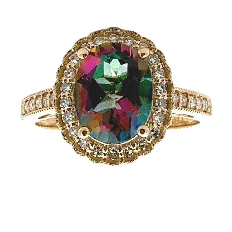 2.25ct Mystic Fire Topaz Diamond Ring 14KT Yellow Gold