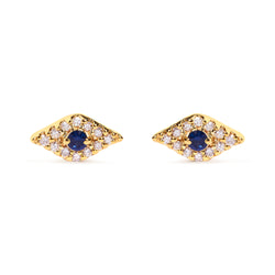 10K Yellow Gold Blue Sapphire and Diamond Accent Evil Eye Stud Earring (H-I Color, I1-I2 Clarity)