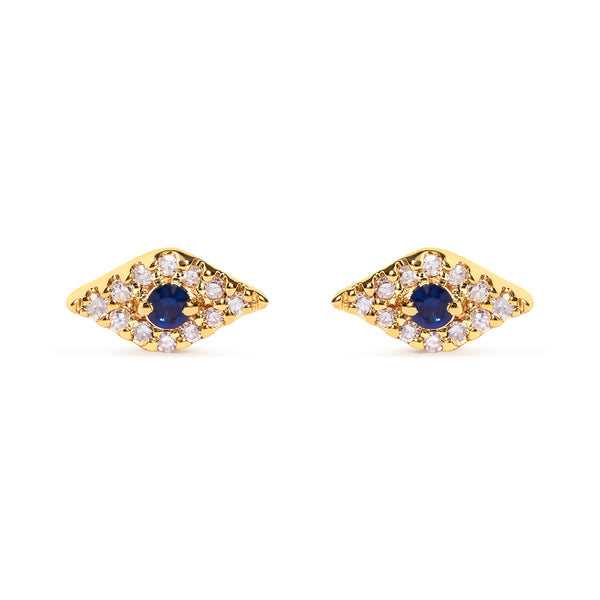 10K Yellow Gold Blue Sapphire and Diamond Accent Evil Eye Stud Earring (H-I Color, I1-I2 Clarity)