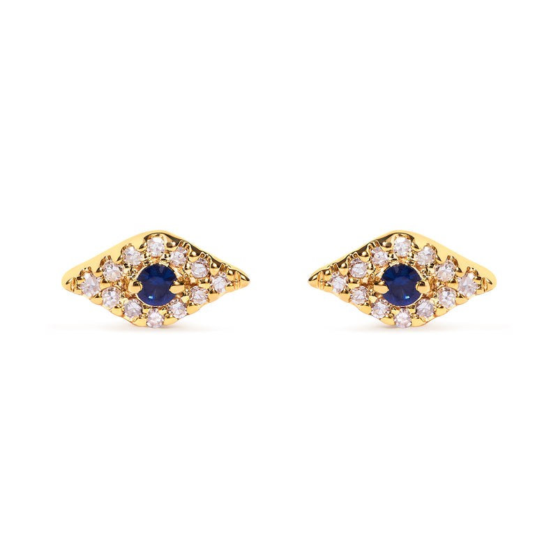 10K Yellow Gold Blue Sapphire and Diamond Accent Evil Eye Stud Earring (H-I Color, I1-I2 Clarity)