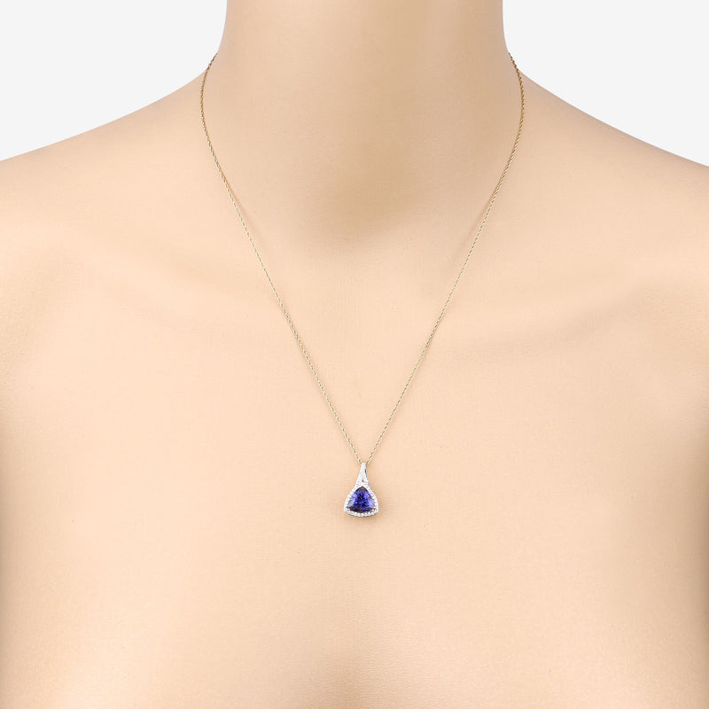 2.64 Carat Genuine Tanzanite and White Diamond 14K Yellow Gold Pendant