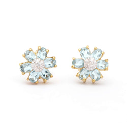 2.02 ctw Blue Topaz & Diamonds 18K Gold Plated Designer Earrings