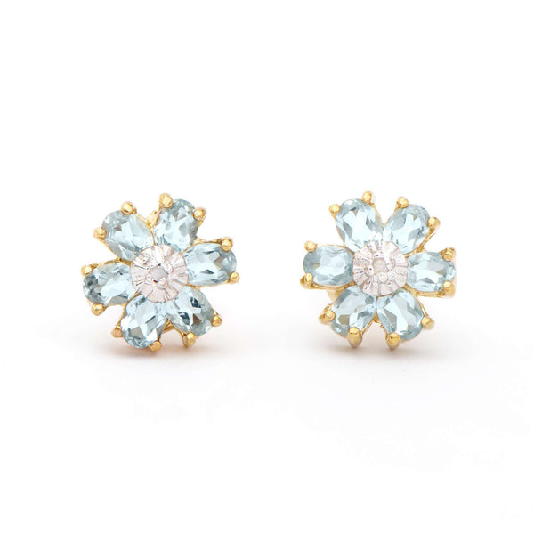 2.02 ctw Blue Topaz & Diamonds 18K Gold Plated Designer Earrings