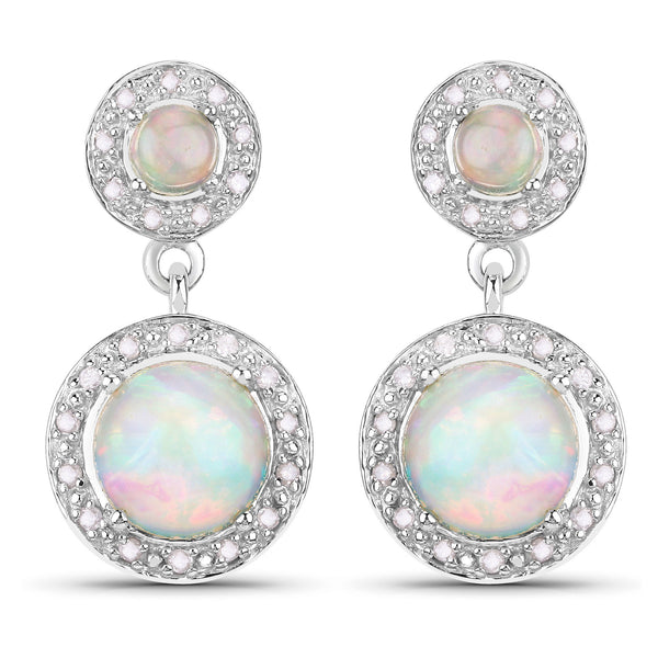 2.27 Carat Genuine Ethiopian Opal and White Diamond .925 Sterling Silver Earrings