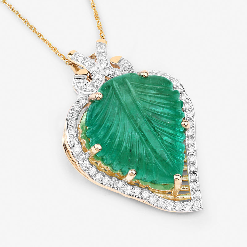 15.53 Carat Genuine Colombian Emerald and White Diamond 14K Yellow Gold Pendant