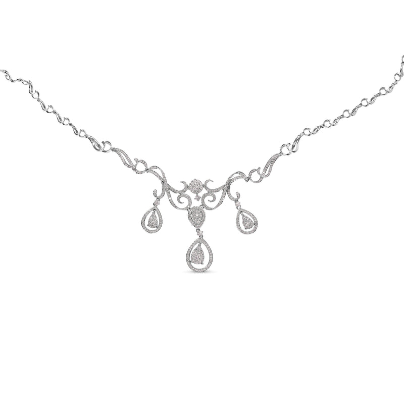 14K White Gold 3 1/2 Cttw Diamond Statement Drop and Dangle Necklace (G-H Colors, SI1-SI2 Clarity)