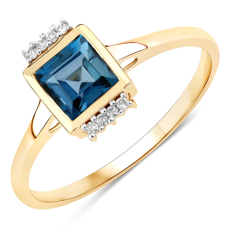 0.91 Carat Genuine London Blue Topaz and White Diamond 14K Yellow Gold Ring