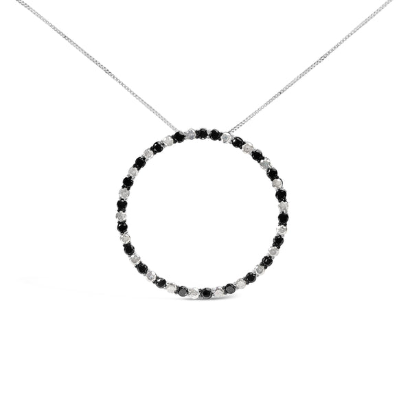 .925 Sterling Silver 3.0 Cttw Round-Cut Natural Treated Black and White Diamond Pendant Necklace - 18" (Black, H-I Color, I3 Clarity)