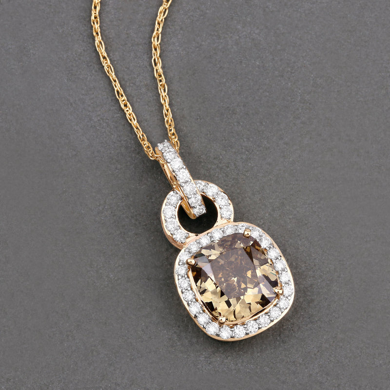 IGI Certified 2.50 Carat Genuine Brown Diamond Center and 0.31cttw White Diamond 18K Yellow Gold Pendant (2.81cttw)